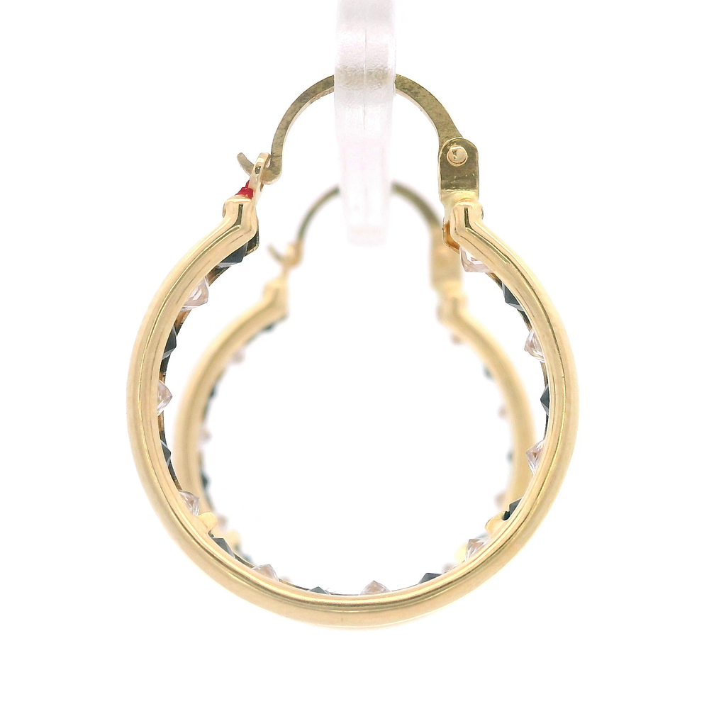 Aros de Oro Amarillo 18K Argolla con Piedras Incoloras y Azules