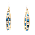 Aros de Oro Amarillo 18K Argolla con Piedras Incoloras y Azules