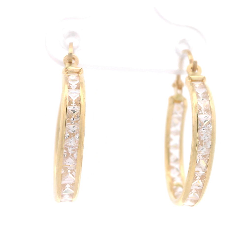 Aros de Oro Amarillo 18K Argolla con Piedras Incoloras