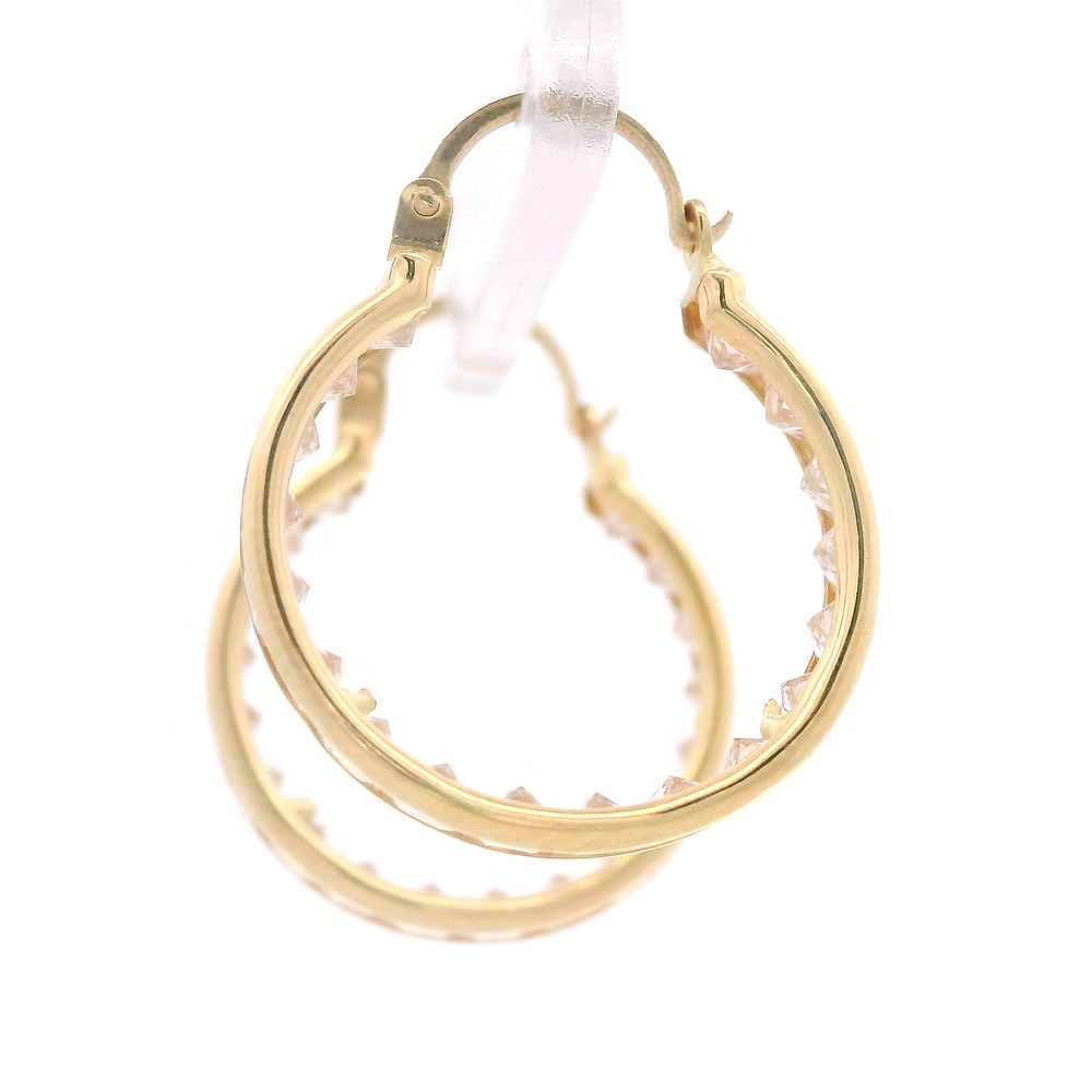 Aros de Oro Amarillo 18K Argolla con Piedras Incoloras