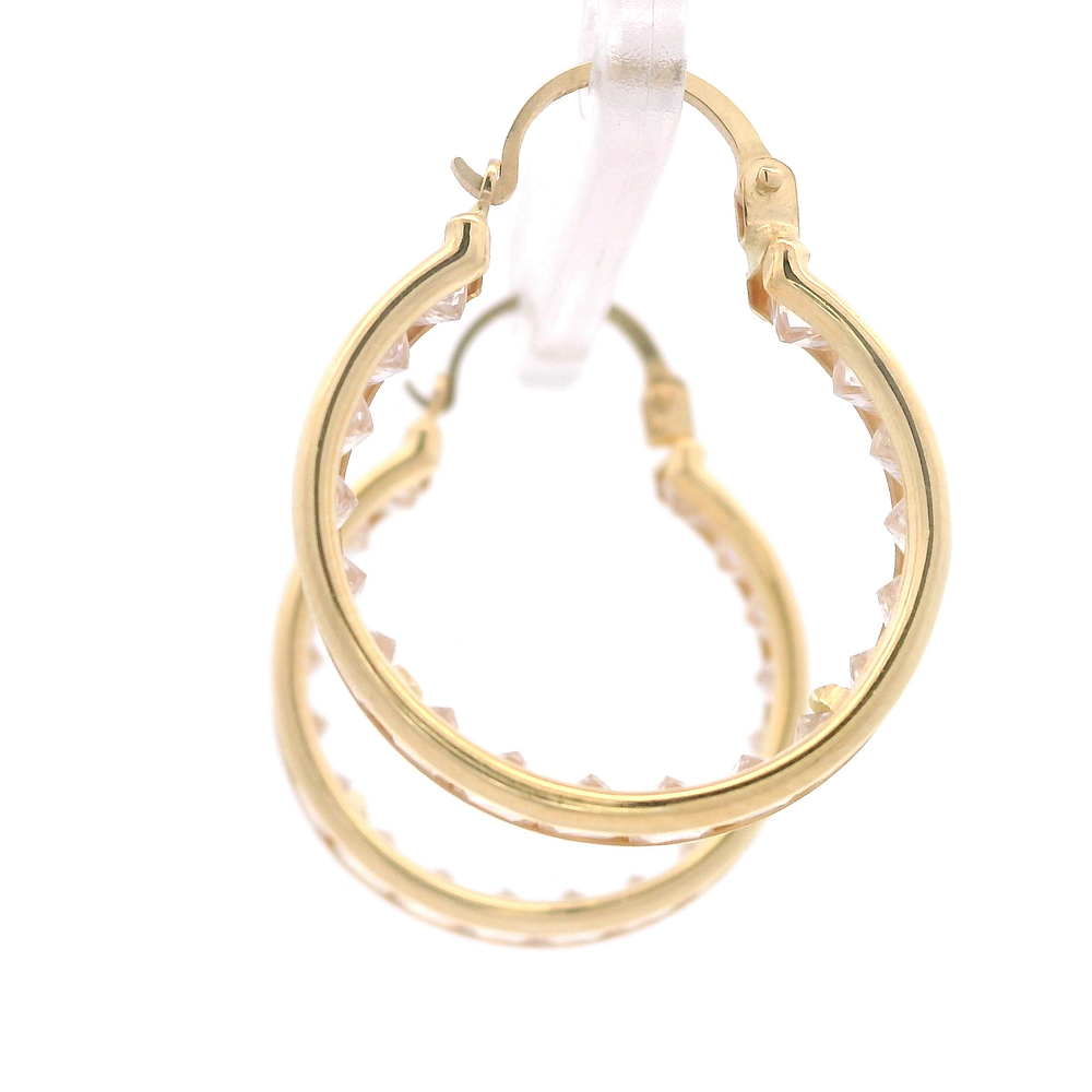 Aros de Oro Amarillo 18K Argolla con Piedras Incoloras