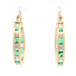 Aros de Oro Amarillo 18K Argolla con Piedras Incoloras y Verdes