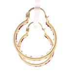 Aros de Oro Amarillo 18K Argolla con Piedras Incoloras y Fucsias