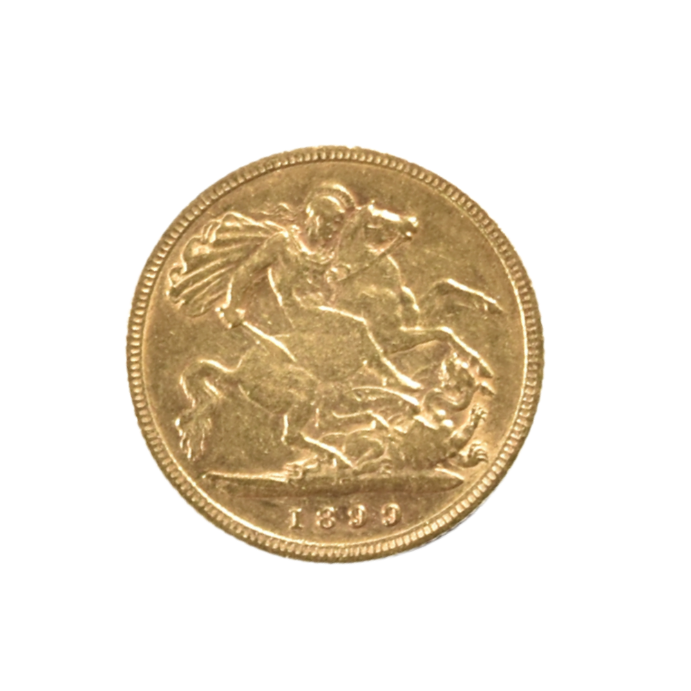 Moneda de Oro Medio Soberano Reino Unido 1899 Victoria
