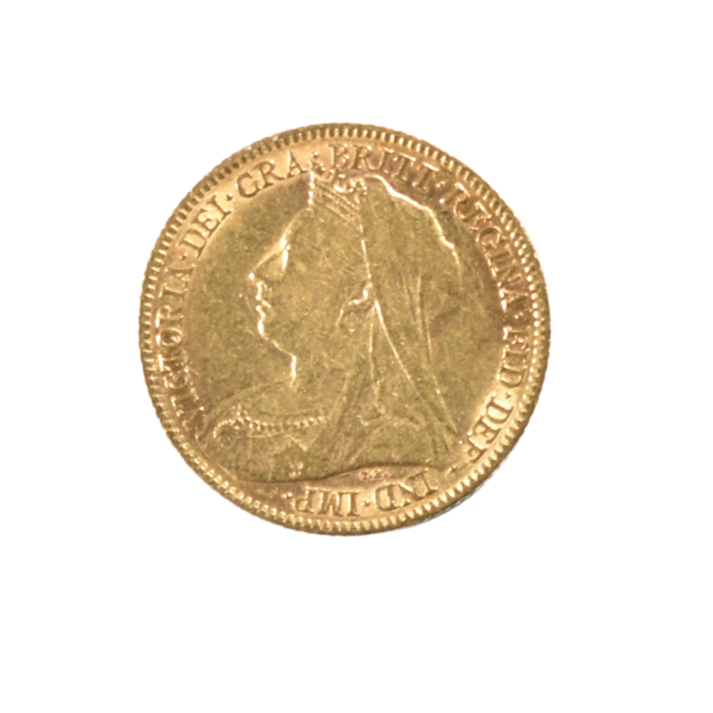 Moneda de Oro Medio Soberano Reino Unido 1899 Victoria