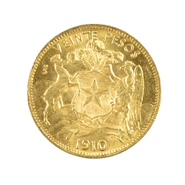 Moneda de Oro 20 Pesos Chile 1910