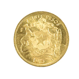 Moneda de Oro 20 Pesos Chile 1915
