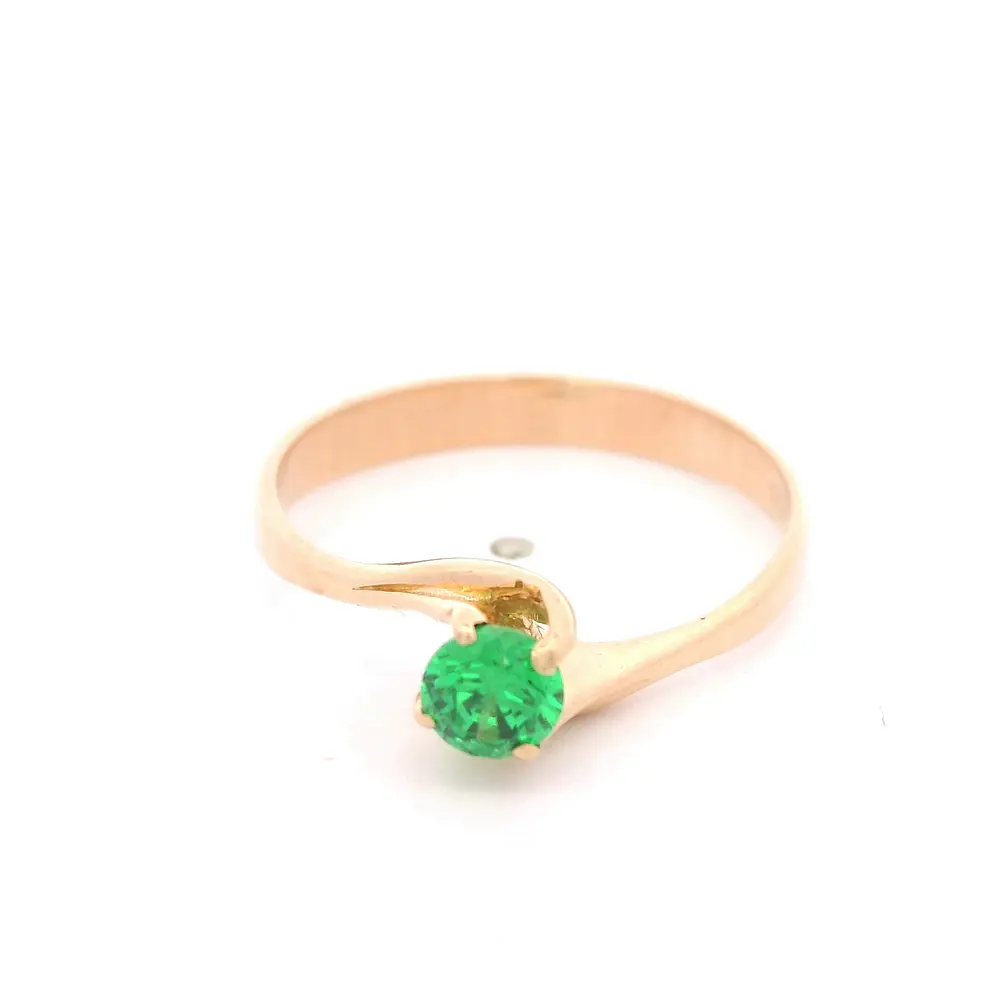Anillo de Oro Amarillo 18K Espiral Solitario con 1 Piedra Verde