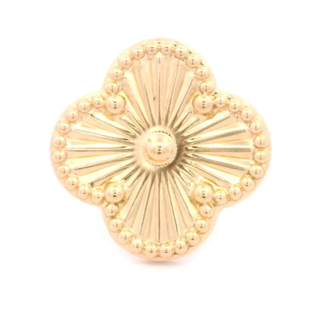 Anillo de Oro Amarillo 18K Flor Trébol Diamantada