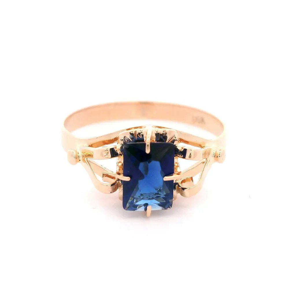 Anillo de Oro Amarillo 18K Chaton con 1 Piedra Azul