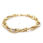 Pulsera de Dos Oros 18K Ovalados con Eslabones Diamantados
