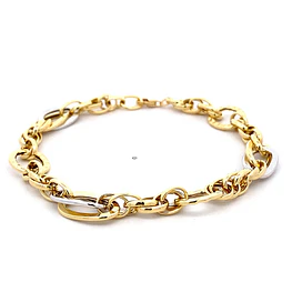 Pulsera de Dos Oros 18K Ovalados con Eslabones Diamantados