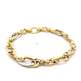 Pulsera de Dos Oros 18K Ovalados con Eslabones Diamantados