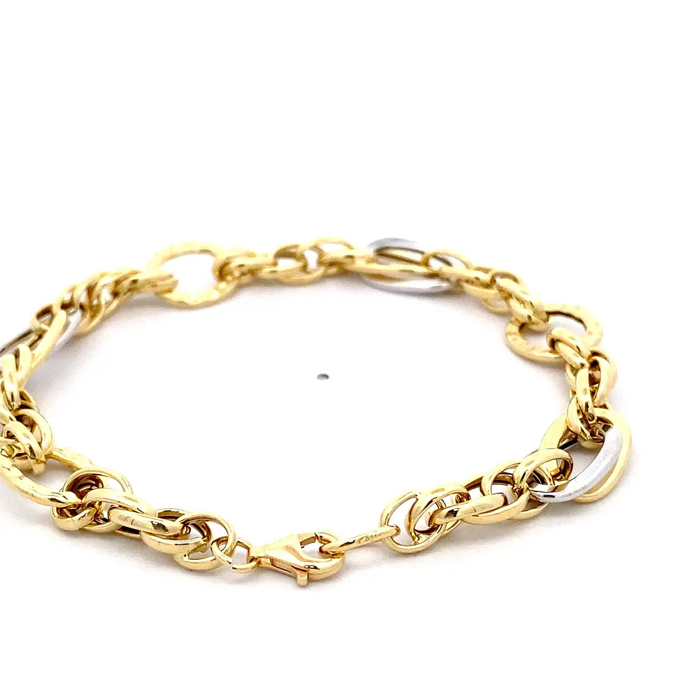 Pulsera de Dos Oros 18K Ovalados con Eslabones Diamantados