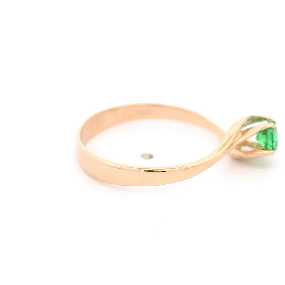 Anillo de Oro Amarillo 18K Espiral Solitario con 1 Piedra Verde