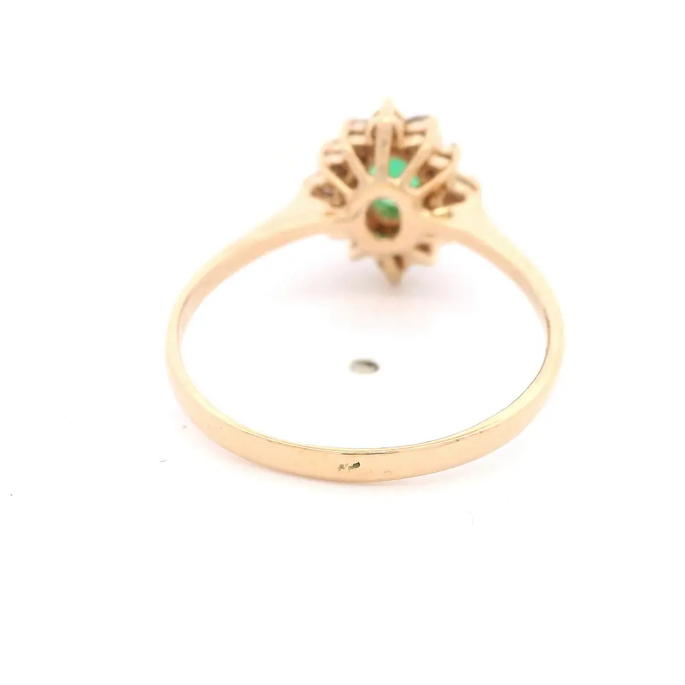 Anillo de Oro Amarillo 18K Lady Di con 1 Piedra Verde y 12 Micropiedras Champagne