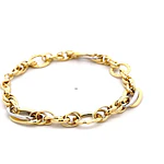 Pulsera de Dos Oros 18K Ovalados con Eslabones Diamantados