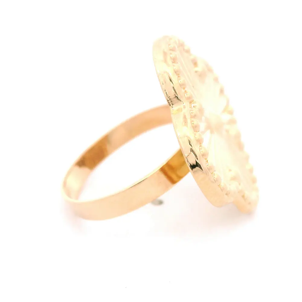 Anillo de Oro Amarillo 18K Flor Trébol Diamantada