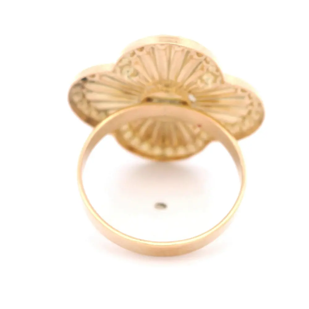 Anillo de Oro Amarillo 18K Flor Trébol Diamantada