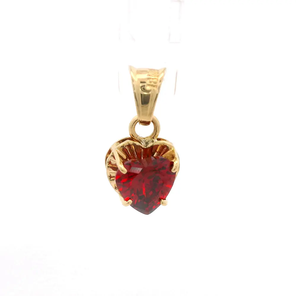 Colgante de Oro Amarillo 18K Chatón Corazón con 1 Piedra Fucsia