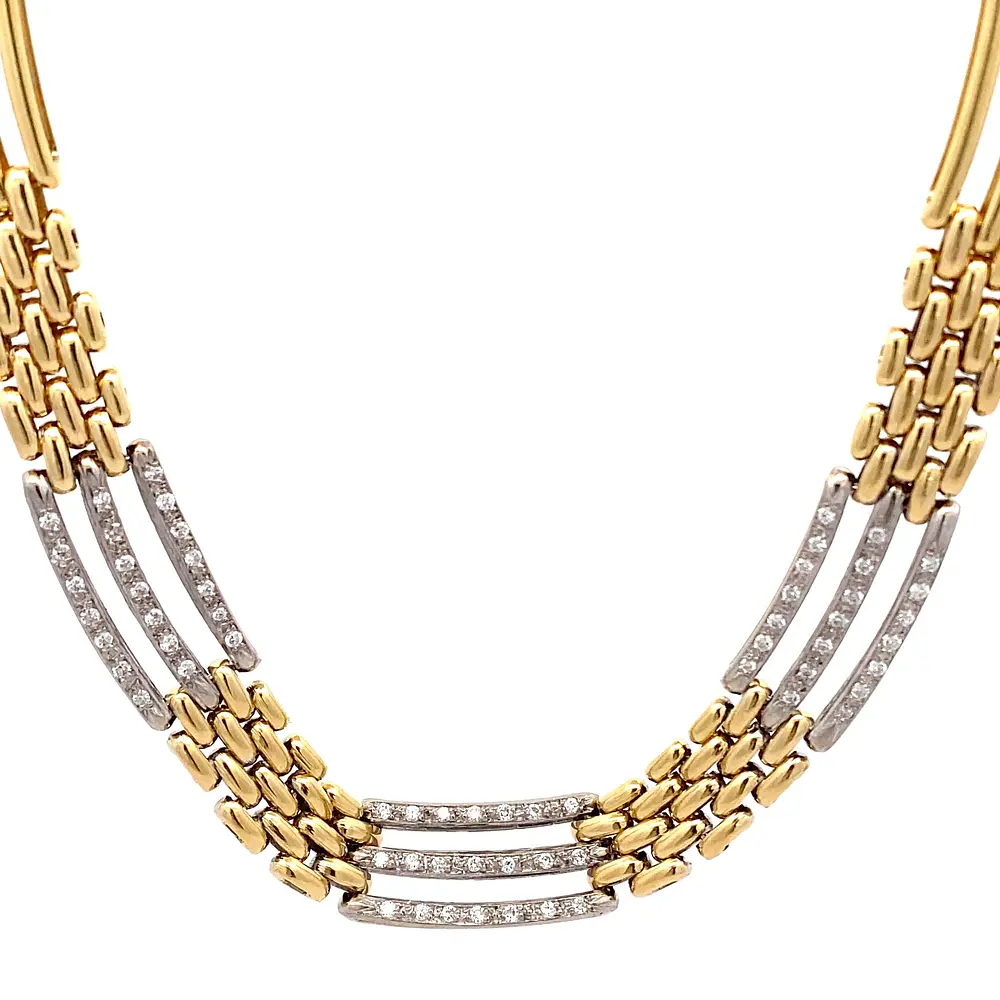 Cadena de Oro 18K Gargantilla Dos Oros Panter Calados Rectangulares y Diamantes