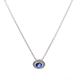 Cadena de Oro Blanco 18K Rolo con Dije Halo, Diamantes