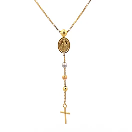 Cadena de Oro 18K Rosario Tres Oros Tejido Veneciana con Esferas Diamantadas