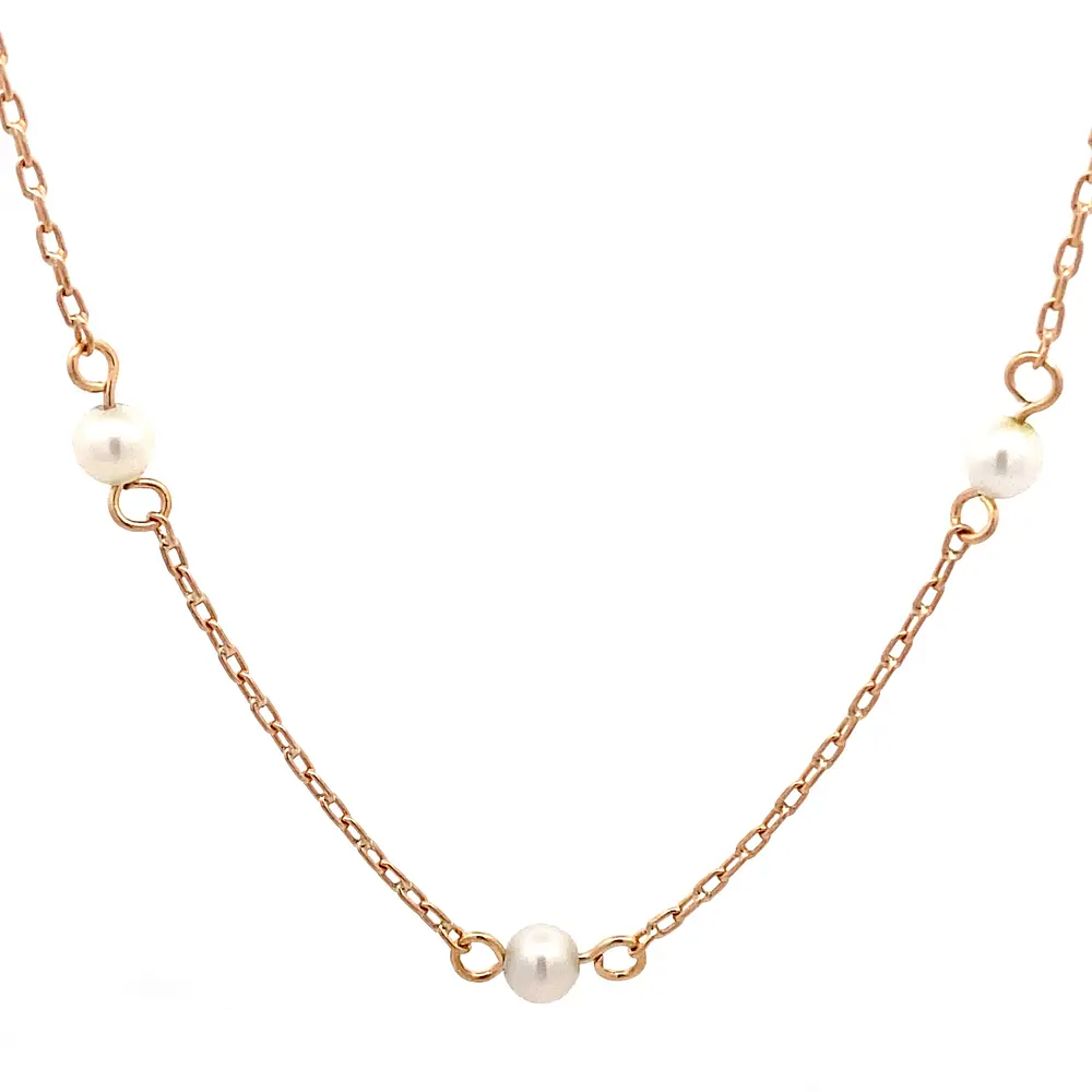 Cadena de Oro Amarillo 18K Limada con Perlas