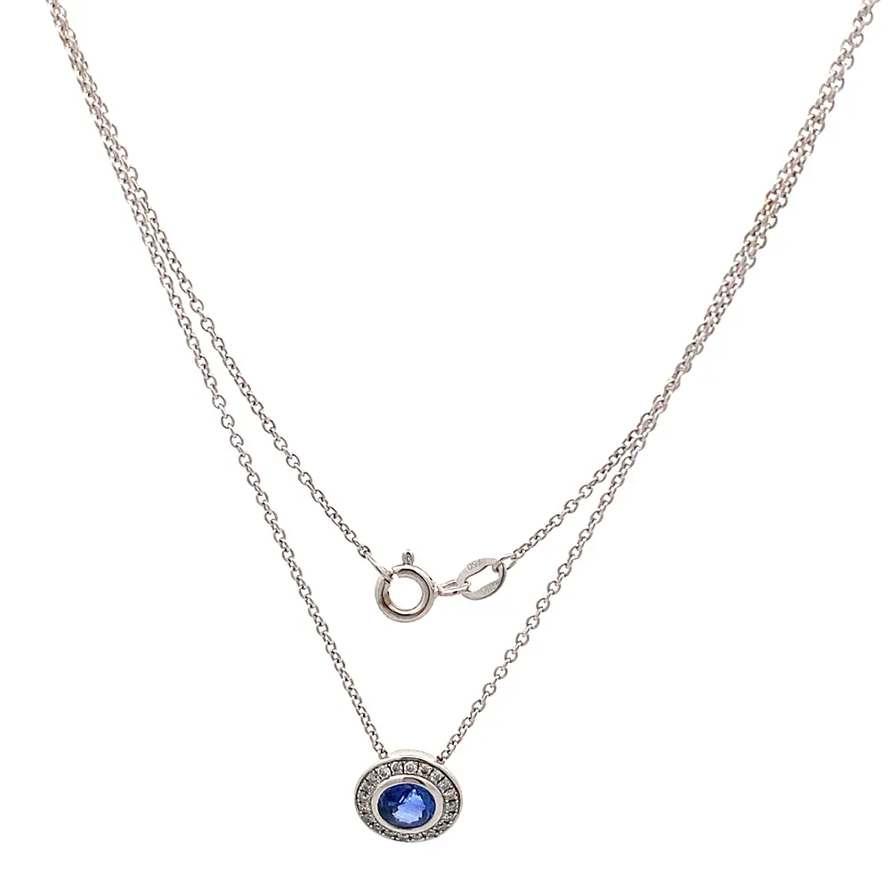 Cadena de Oro Blanco 18K Rolo con Dije Halo, Diamantes