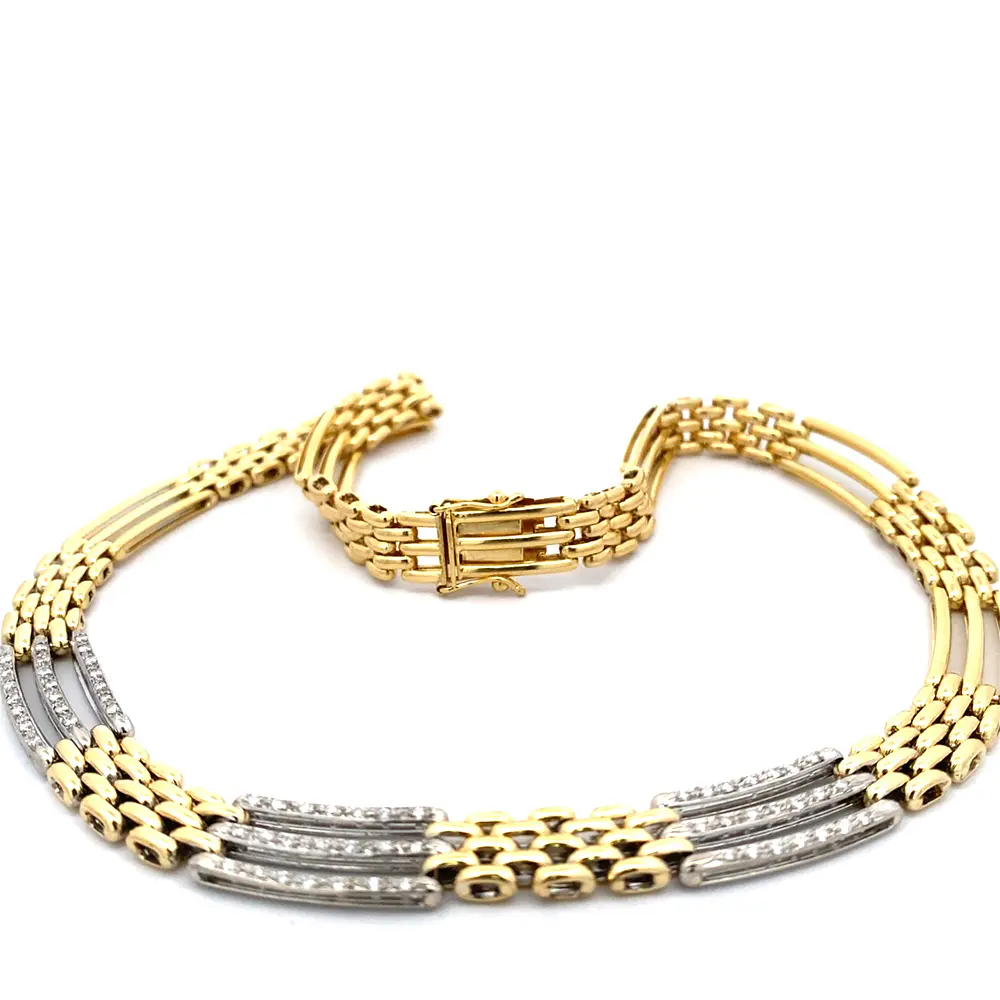 Cadena de Oro 18K Gargantilla Dos Oros Panter Calados Rectangulares y Diamantes