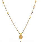 Cadena de Oro 18K Rosario Tres Oros Tejido Veneciana con Esferas Diamantadas