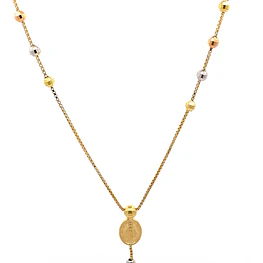 Cadena de Oro 18K Rosario Tres Oros Tejido Veneciana con Esferas Diamantadas