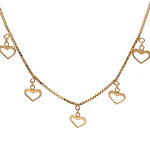 Cadena de Oro Amarillo 18K Veneciana con 7 Dijes Corazones Colgantes