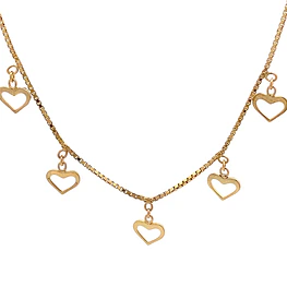 Cadena de Oro Amarillo 18K Veneciana con 7 Dijes Corazones Colgantes