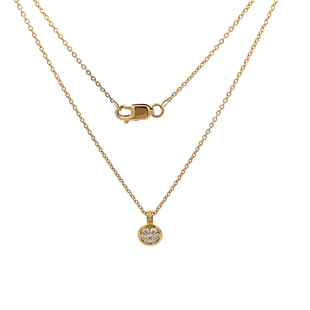 Cadena de Oro Amarillo 18K Rolo con Dije Circular y Micropiedras Incoloras