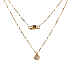 Cadena de Oro Amarillo 18K Rolo con Dije Circular y Micropiedras Incoloras