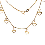 Cadena de Oro Amarillo 18K Veneciana con 7 Dijes Corazones Colgantes