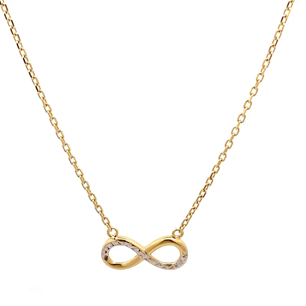 Cadena de Oro Amarillo 18K Limada con Dije Infinito y Micropiedras Incoloras