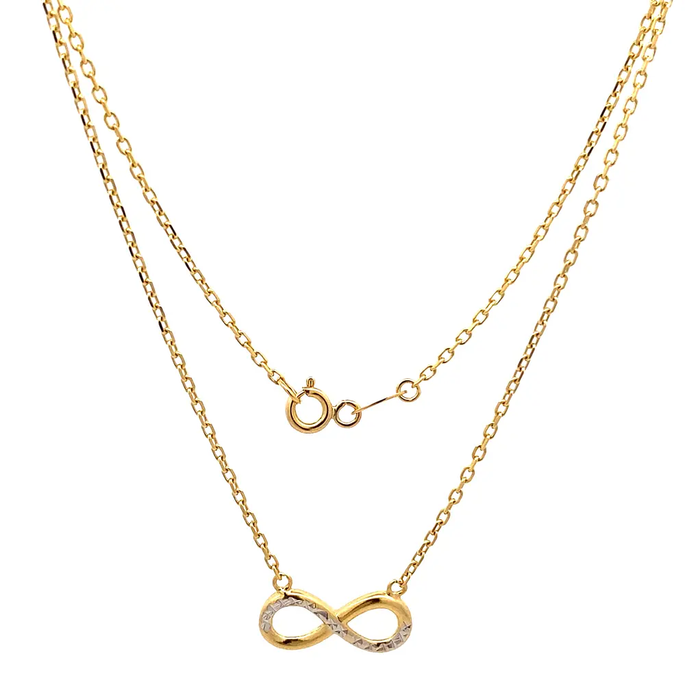 Cadena de Oro Amarillo 18K Limada con Dije Infinito y Micropiedras Incoloras