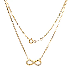 Cadena de Oro Amarillo 18K Limada con Dije Infinito y Micropiedras Incoloras
