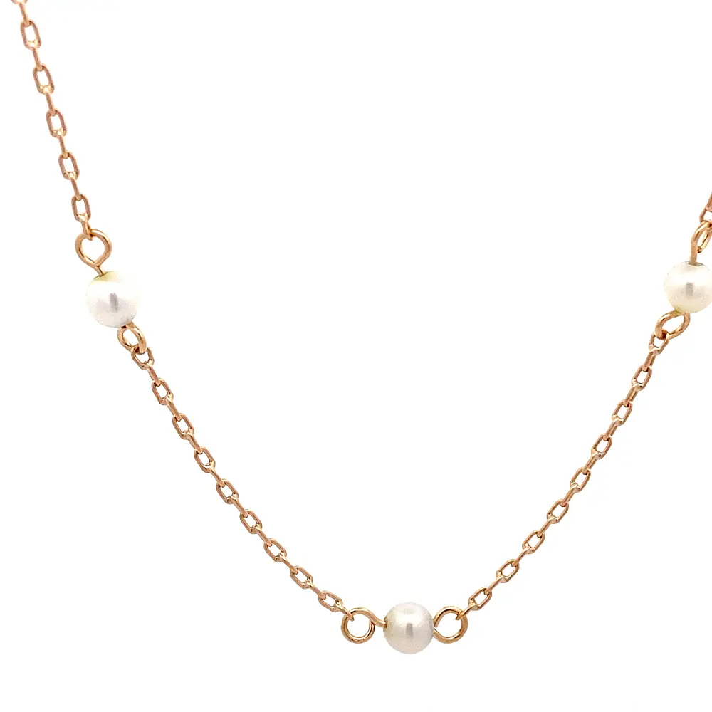 Cadena de Oro Amarillo 18K Limada con Perlas