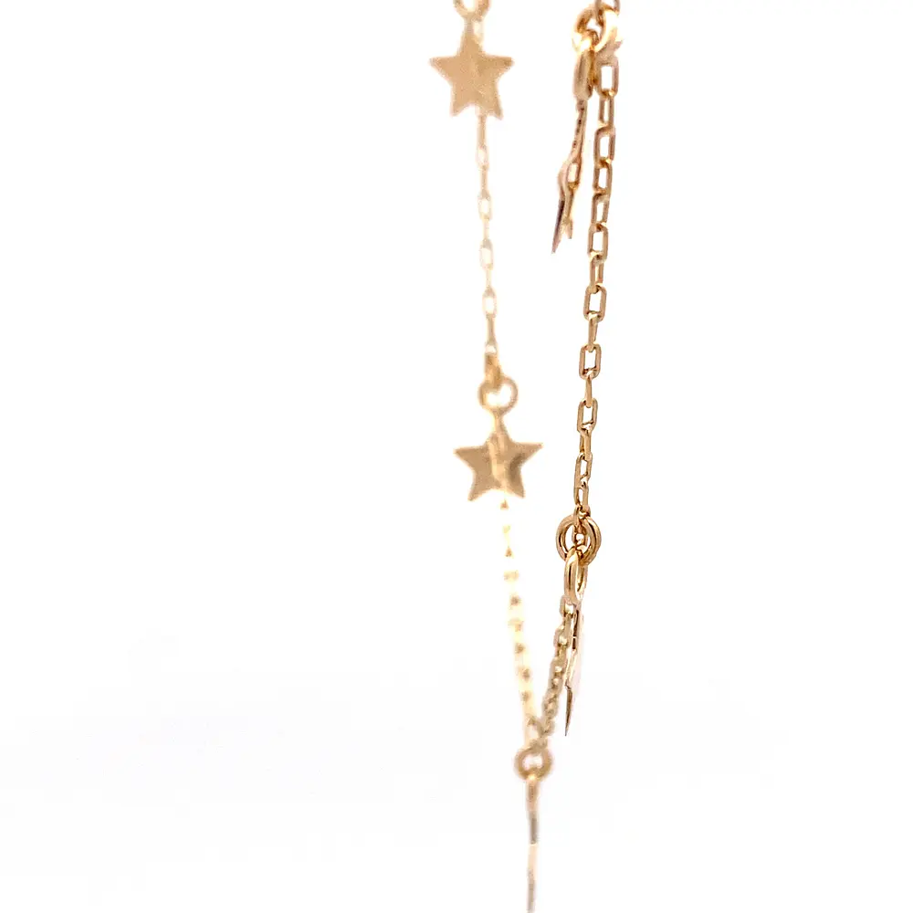 Cadena de Oro Amarillo 18K Limada con 5 Dijes Estrellas Colgantes