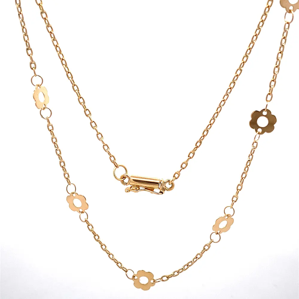 Cadena de Oro Amarillo 18K Limada con Dijes Flores