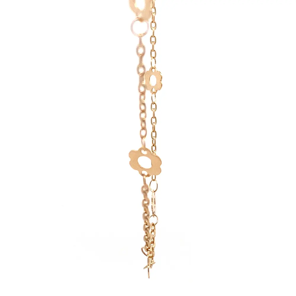 Cadena de Oro Amarillo 18K Limada con Dijes Flores