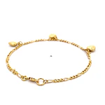 Pulsera de Oro Amarillo 18K Figaro 3x1 con 3 Dijes Corazones