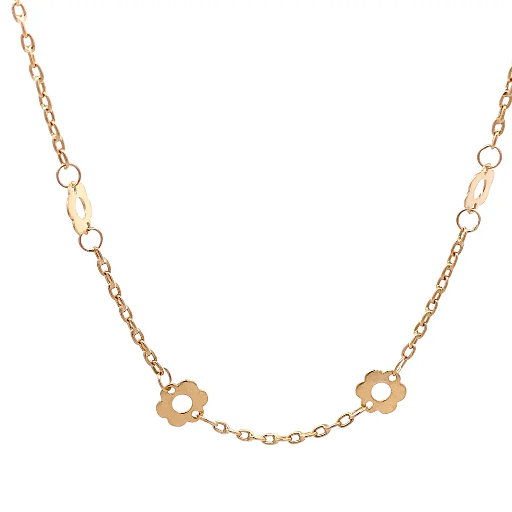 Cadena de Oro Amarillo 18K Limada con Dijes Flores