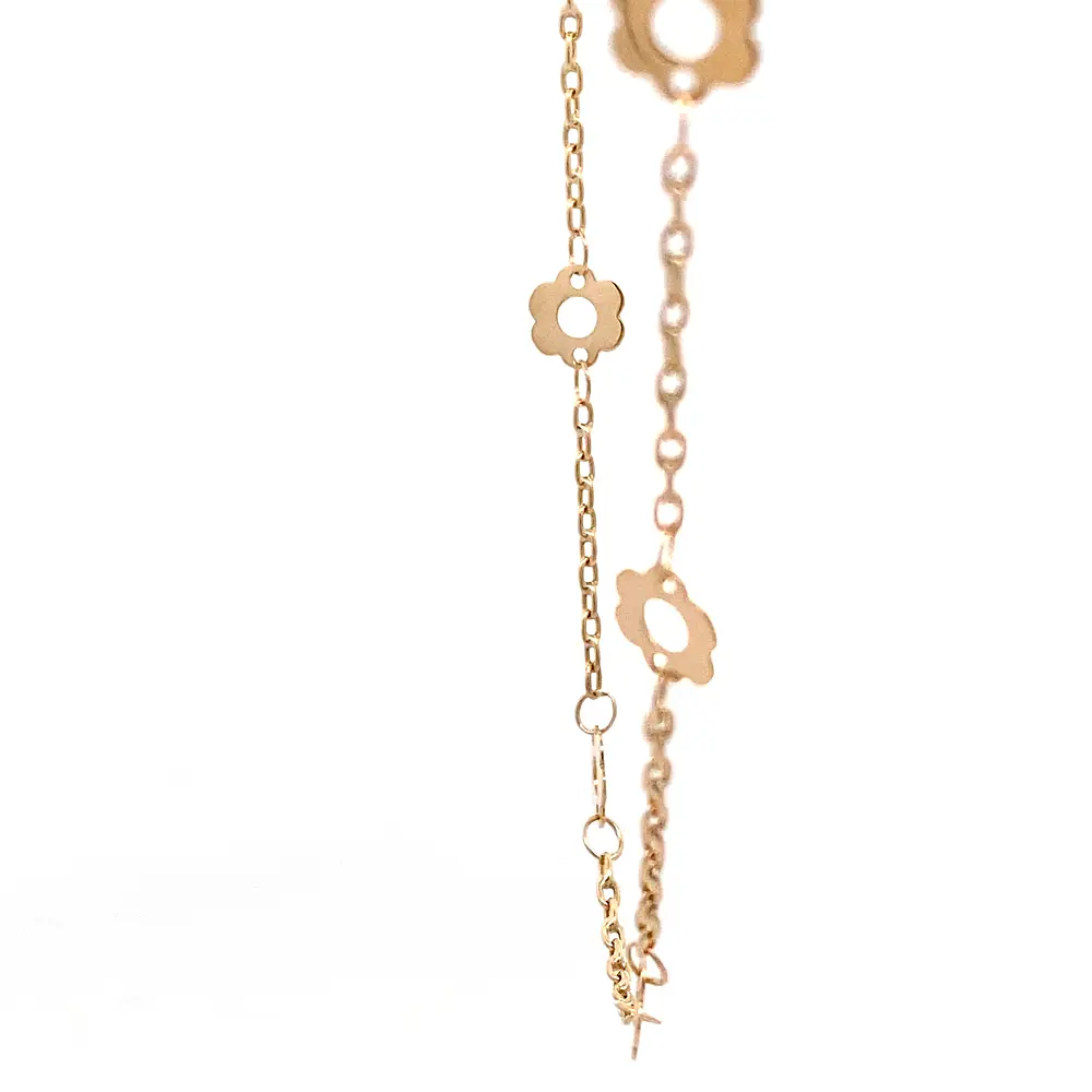 Cadena de Oro Amarillo 18K Limada con Dijes Flores