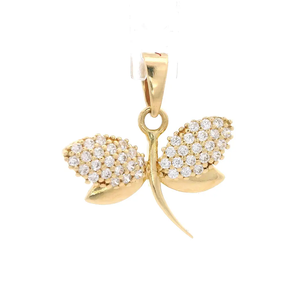 Colgante de Oro Amarillo 18K Libélula con 1 micropiedra Incolora
