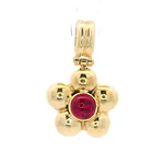 Colgante de Oro Amarillo 18K Flor con 1 Piedra Fucsia