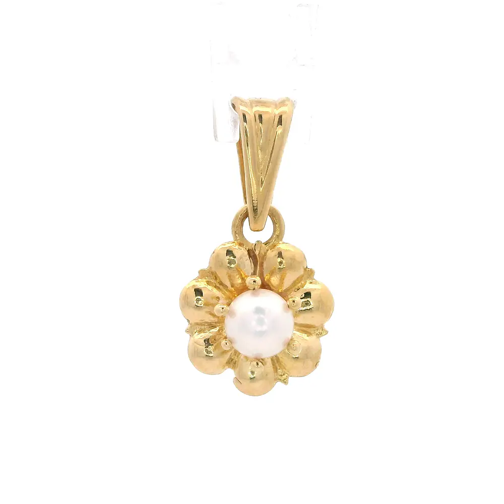 Colgante de Oro Amarillo 18K Flor con Pistilos, 1 Perla